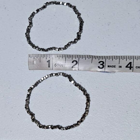 Pyrite Beaded Stretch Bracelets Set Of 2 Classic Retro Fashion Jewelry Women - Picture 3 of 3